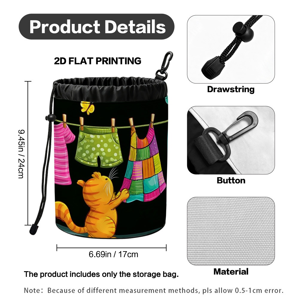 TEMU (2d Flat) 1pc Cute Cat And Laundry Clothespin Storage Bag. Laundry Supplies, Easy Design, Soft Textured Fabric, Great For Bathrooms And Laundry