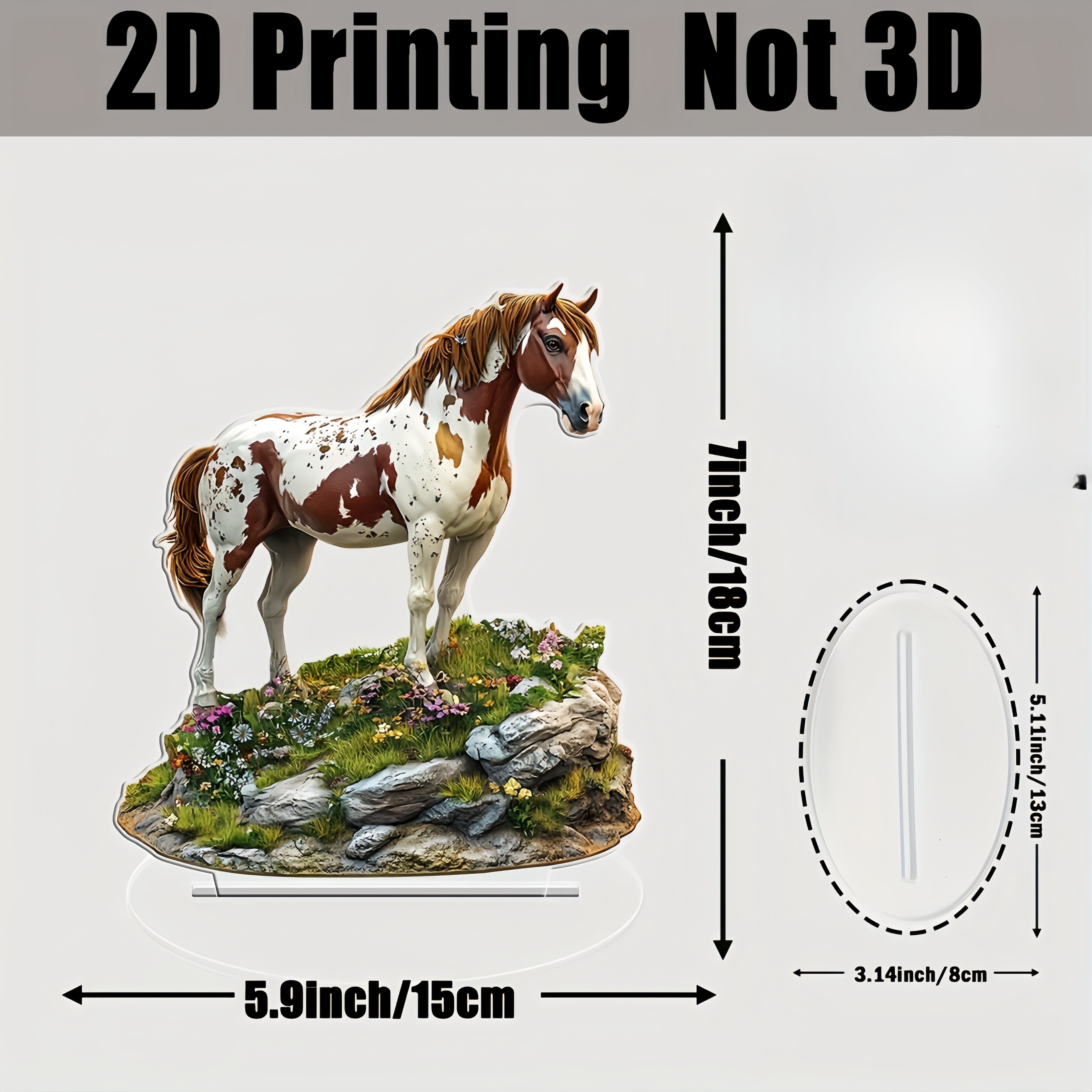 

2d Flat, Spotted Horse Acrylic Table Decoration Plaque 5.9" X 7" - Ideal For Home, Office, Cafe, Porch, Ranch - Perfect Gift For , Family, - Versatile Desktop Art With Realistic Horse And Floral Base,