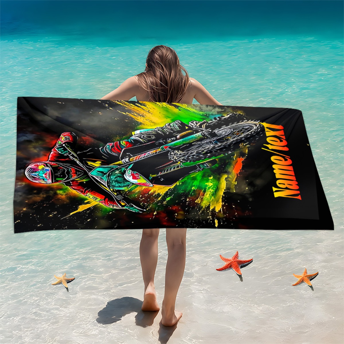 TEMU 1pc Motocross Rider Art Custom Beach Towel - Soft, Ultra-absorbent Microfiber, Lightweight, Beach, Parties, Travel, Camping - 55x27n/63x31in,