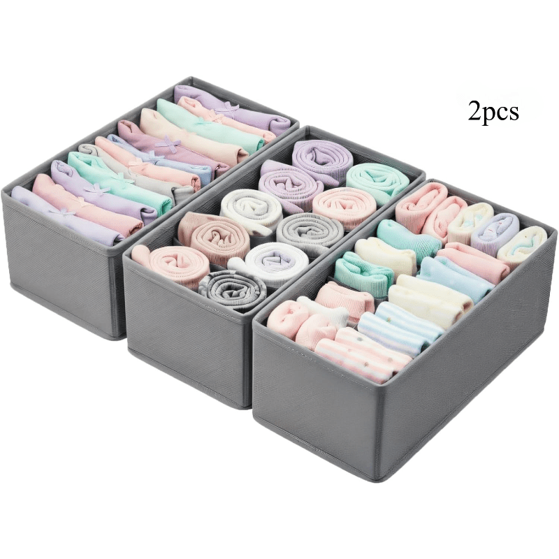 TEMU Small Foldable Fabric Drawer Organizer Set (2pcs) Breathable Closet And Dressing Table Storage Boxes, For Socks, Underwear, Bras, Gray