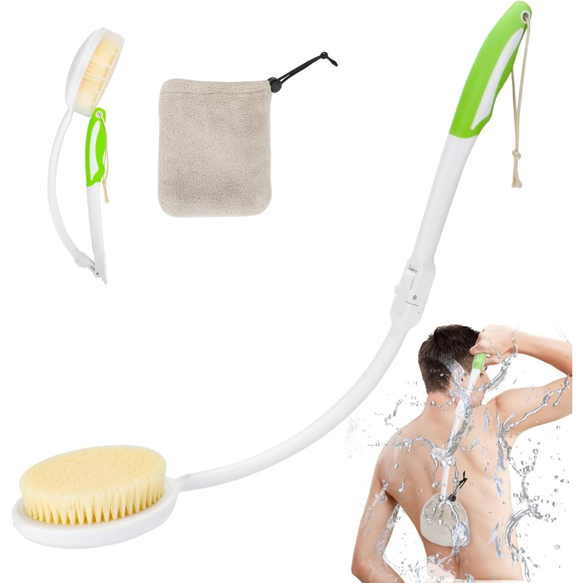 flexible long handle back brush shower scrubber for   cream application foldable bath brush for elderly men women unscented no battery required Product details 0