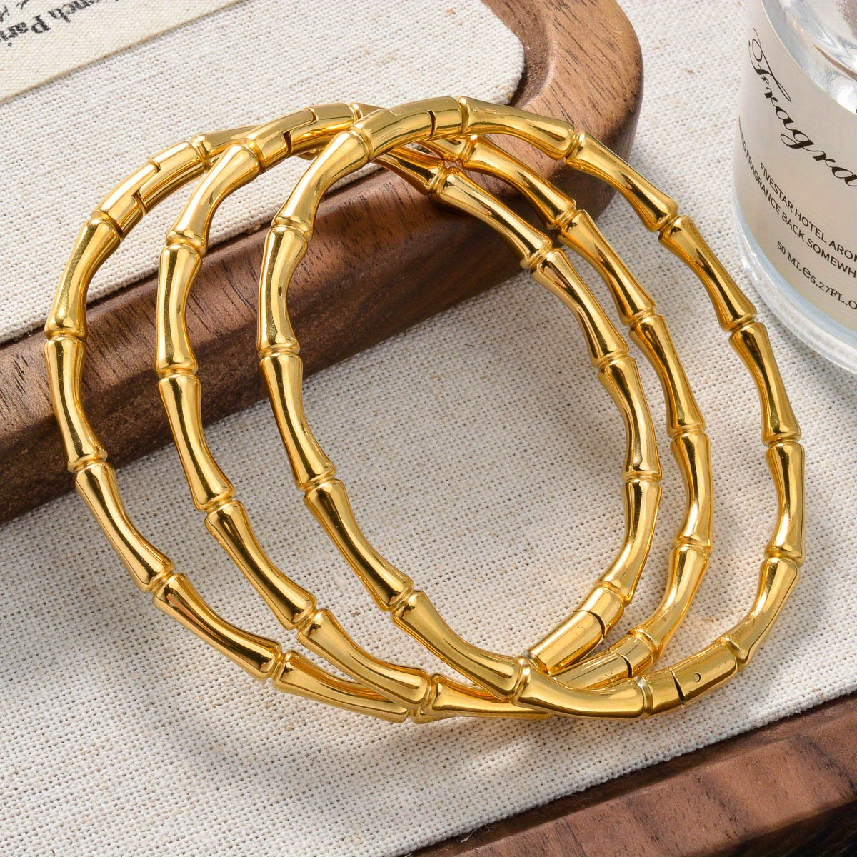 Vintage Minimalist Stainless Steel Bamboo Bracelets Set