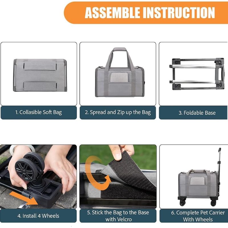 Rolling Soft-Sided Travel Bag with Wheels And Handle, Collapsible Design for Easy Storage, 360 Smooth Rolling Wheels, Adjustable Telescopic Handle, Soft Cozy Interior for Pets