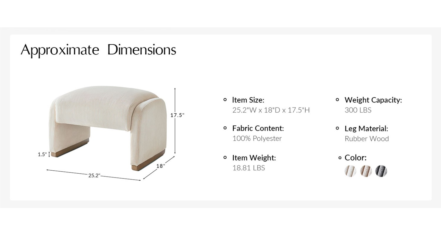 Modern Corduroy Ottoman with Solid Wood Legs, Foot Stools Ottoman with Versatile Footrest, Extra Seat And Decorative Accent