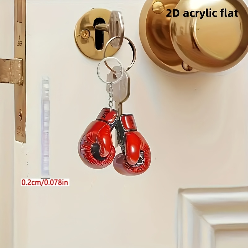 TEMU 2d Flat Design, 2d Flat Acrylic Boxing Glove Keychain - Featuring A Sturdy Red And Black Color Scheme With A Realistic Sports Style, Ribbon
