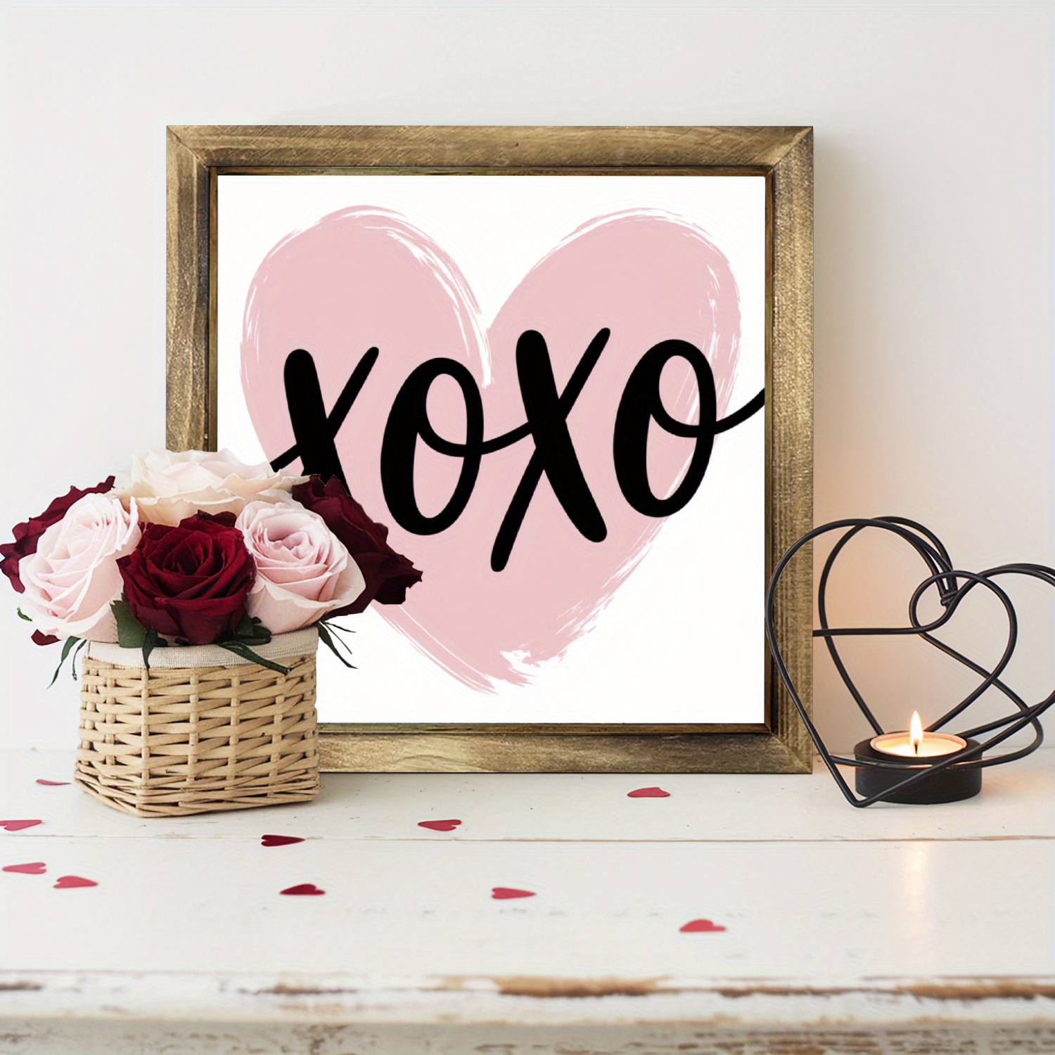 

Rustic Wooden Sign - 8x8 Inch Valentine's Day Decor, Romantic Desktop Art, Perfect Gift For , & Fade-resistant