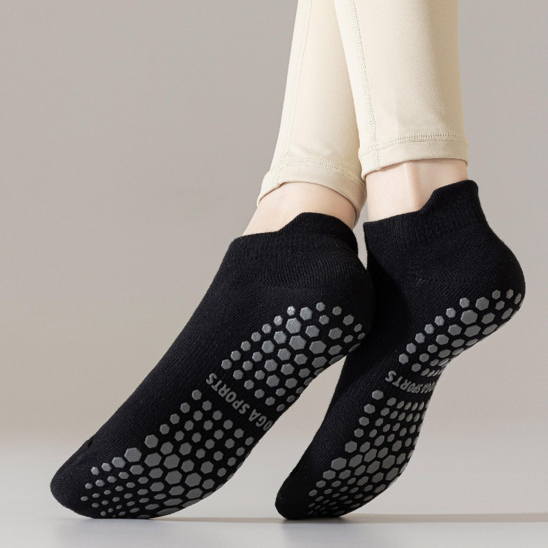 2 Paires Chaussettes Antidérapantes Pilates Yoga - Chaussettes Grip Pour Femme Ballet Danse Noir Et Gris