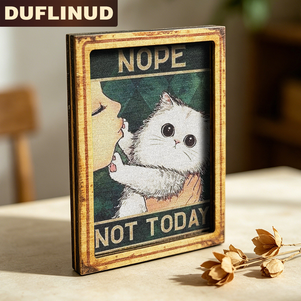 TEMU Aimant de réfrigérateur avec texte amusant, mini carte décorative avec "Nope Not Today" et motif de chat , autocollant de réfrigérateur en bois,