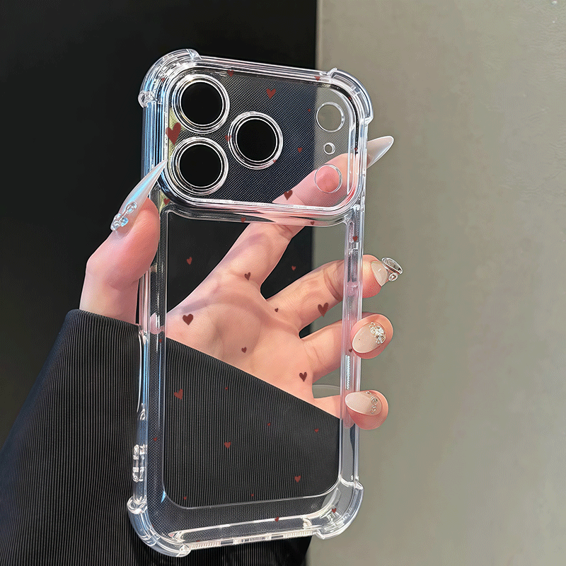 Image of Phone Case - Phone 18pro Red Hearts Pattern Case, Wavy Cushioning, Protection, Shockproof Soft Tpu Cover, Anti Scratch, Slim Fit, Precise Cutouts For 17 Pro Max/16/15/14/13/12 Pro Max