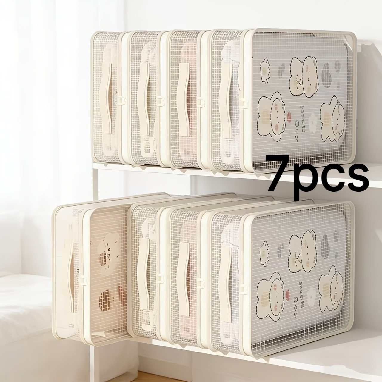 TEMU Bdlnkakk 7pcs Set Foldable Fabric Clothes Storage Bags, Thickened Heavy-duty Zipper Large Capacity Comforter And Quilt Storage Box, Wardrobe