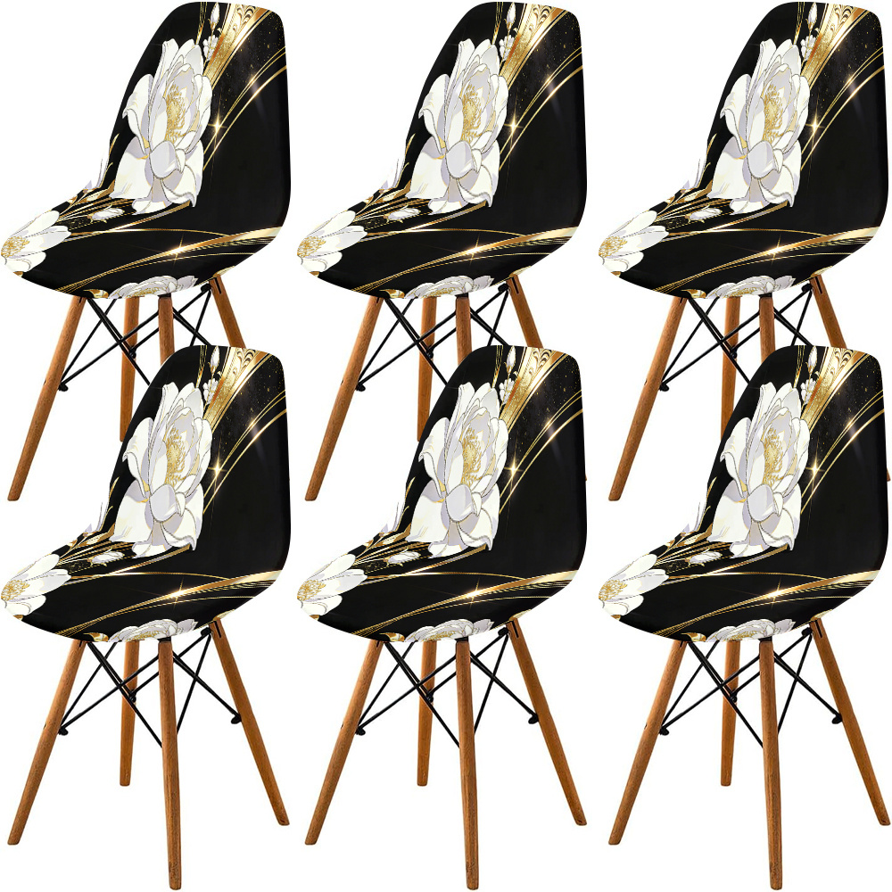 TEMU 2/4/6 pièces Housse de Chaise à Motif de Fleurs Magnifiques, Lavable en Machine, Bande Élastique, Tissu en Fibre de Lait - Adaptée pour
