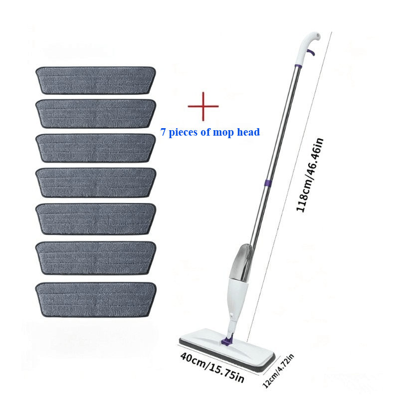 TEMU Portable Spray Mop With 7 Replaceable Pads And A Refill Bottle, 360-degree Flexible Design, For Dry And Wet Use, Suitable For Bedroom, Kitchen,