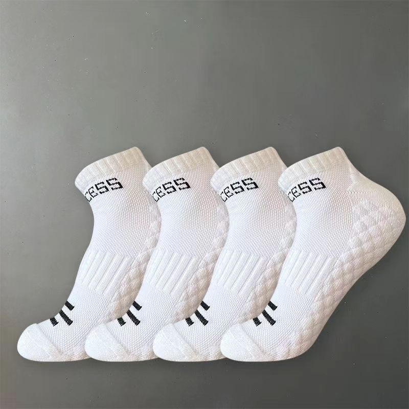TEMU 4 Pairs Solid Color Ankle Socks Men Cushioned Basketball Sports Socks Thick Terry Socks Casual Socks For Running Training Workout Black White 2