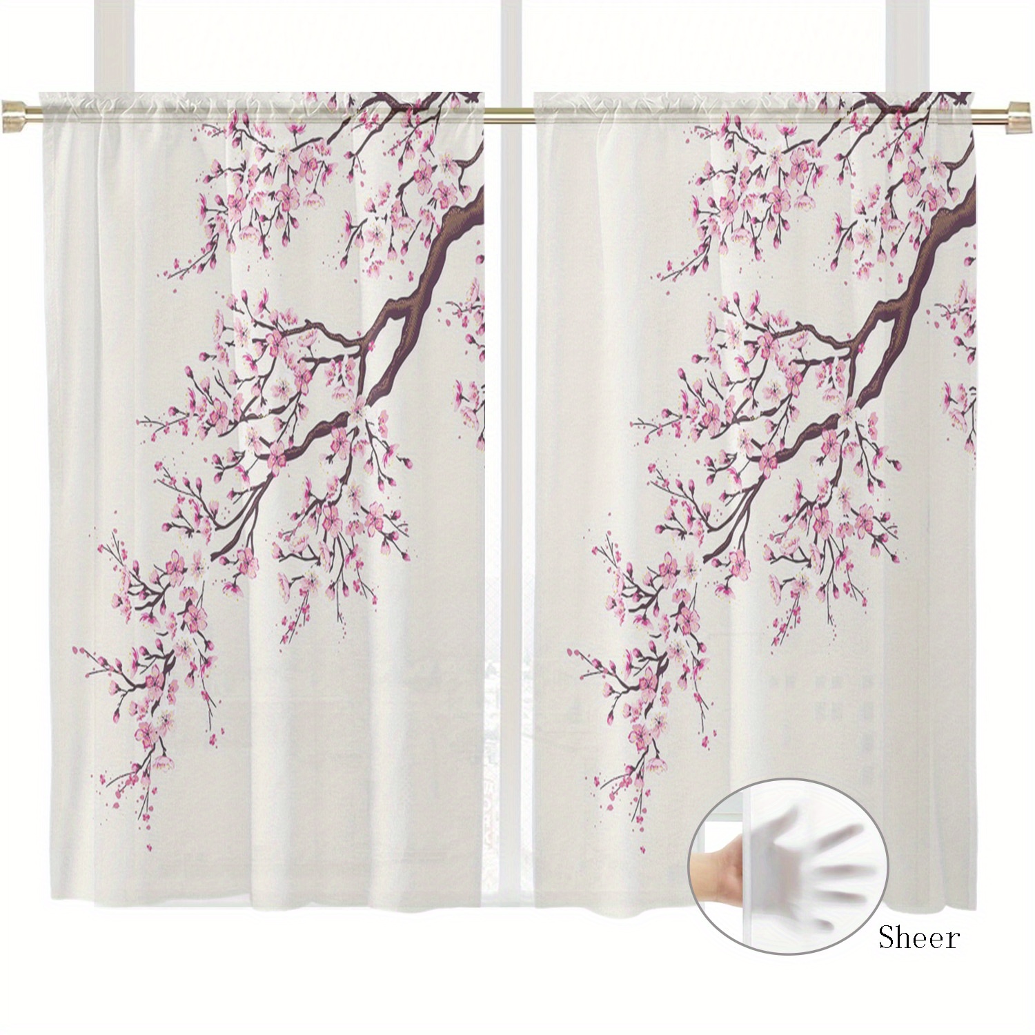 TEMU 2pcs Rideaux Style Japonais Printemps Motif Branche, Rideaux Semi-Transparents pour Fenêtre, Rideaux pour Décoration de Fenêtre Maison avec