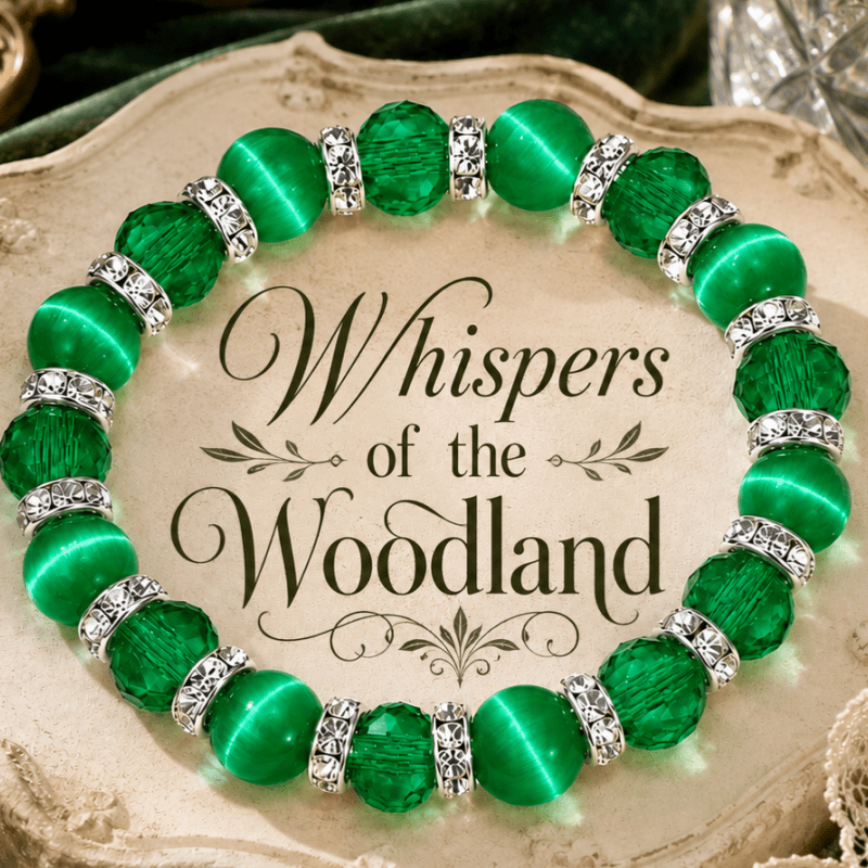TEMU Bracelet de luxe léger en cristal œil de chat vert, accessoire tournant vintage à strass floraux, chaîne de main en corde élastique, bijou