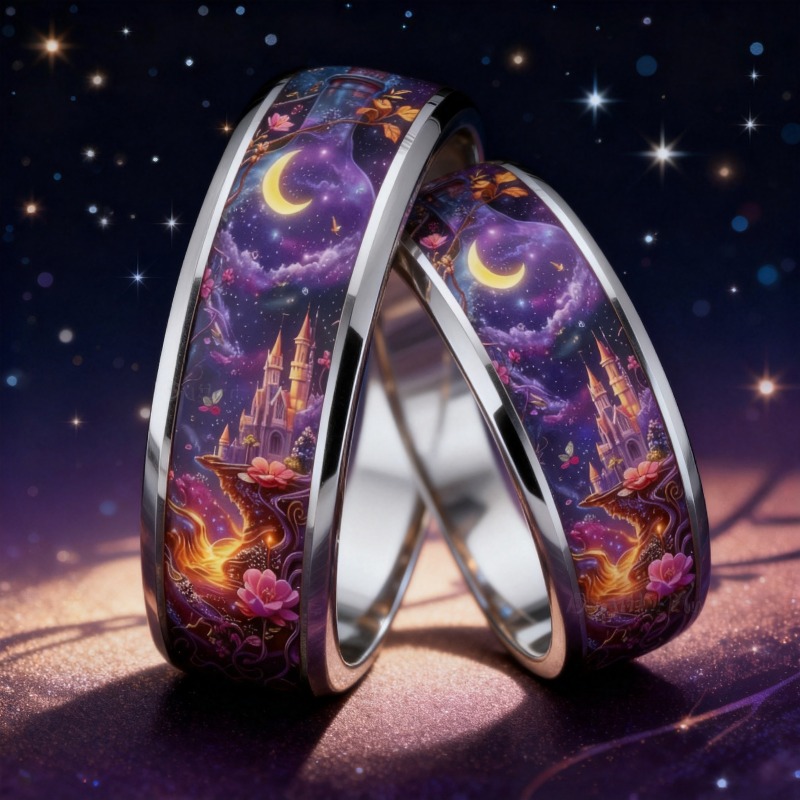 Dreamy Unisex 304L Stainless Steel Wish Bottle Ring with Star and Moon