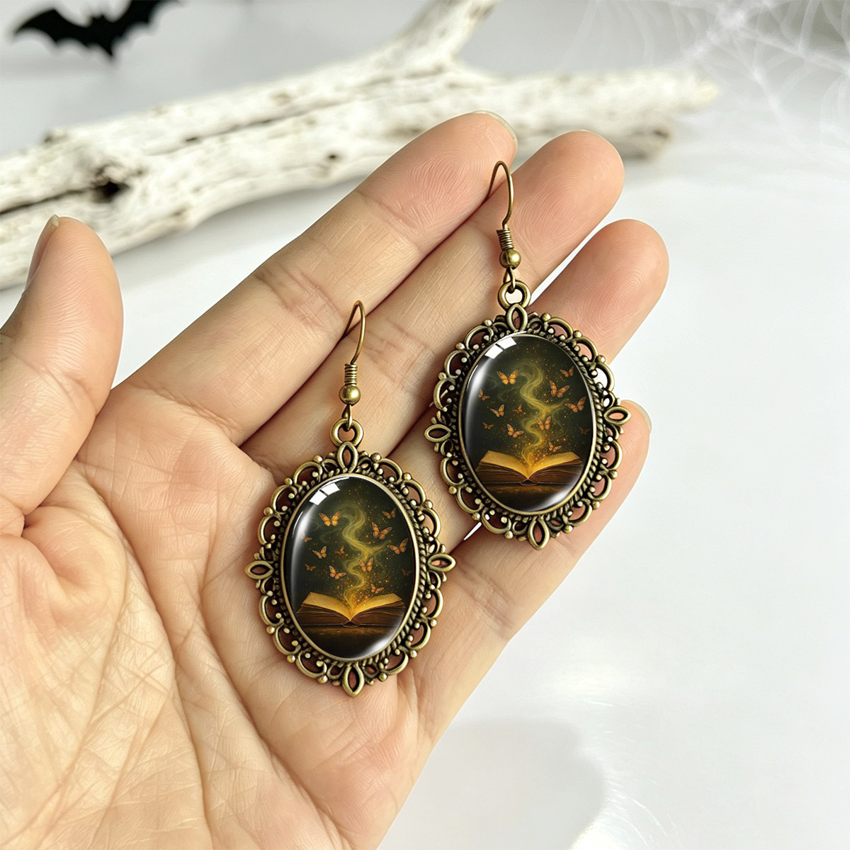 Retro Hollow Lace Butterfly Gem Earrings, Fantasy Forest Style