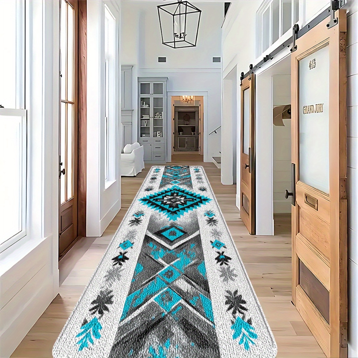 TEMU - 1pc Of Blue And Black Serrated Diamond-patterned Ethnic Style , Suitable For Various Settings, Home Decoration, Daily Or Festive Atmosphere
