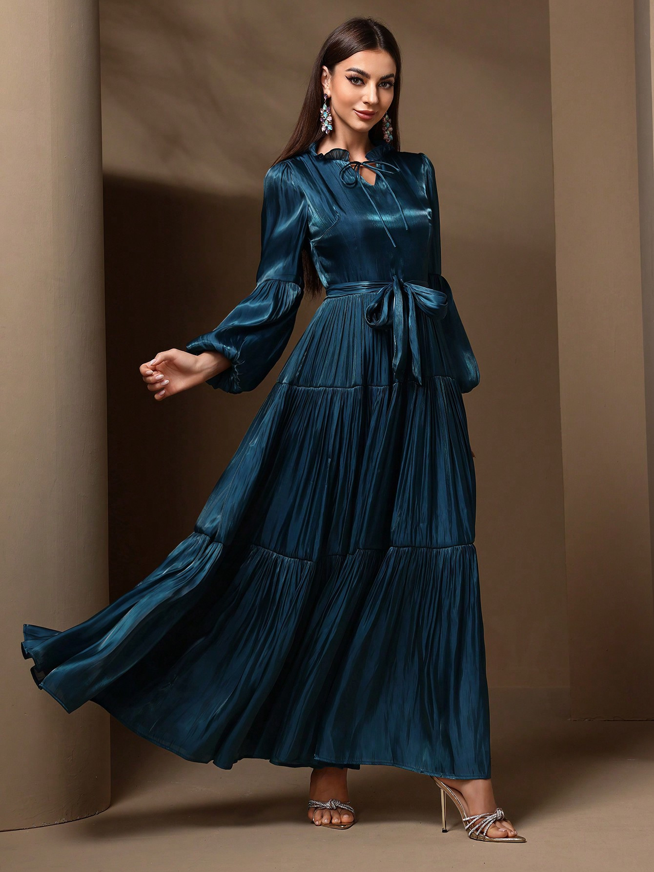 womens elegant navy maxi dress puff sleeve a line silhouette - Temu  Mauritius