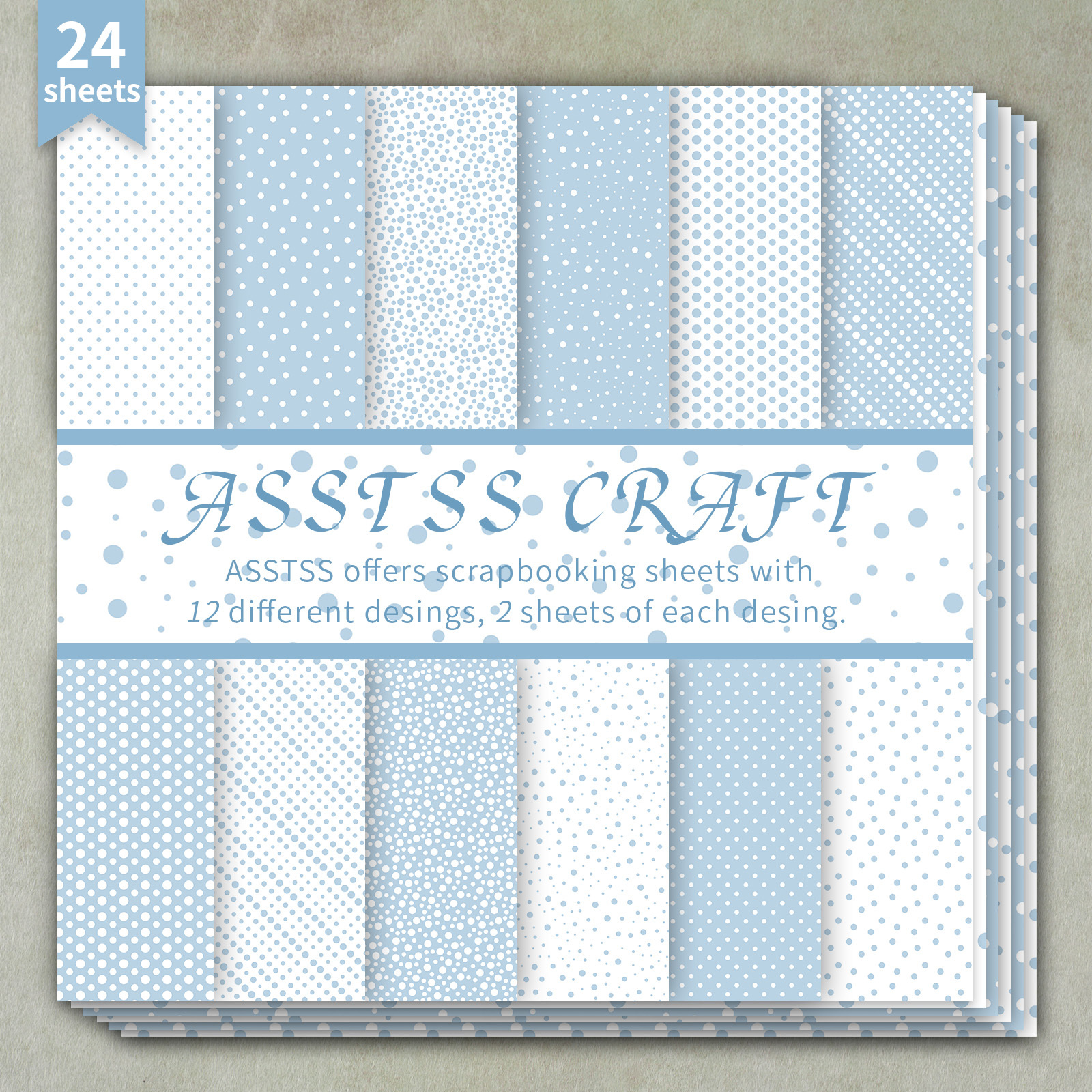 TEMU 24-sheet Asstss Scrapbooking Paper Pad Heavyweight Cardstock Suitable For Journaling, Collage Art, Scrapbook & Crafts - Light Blue Polka Dot &