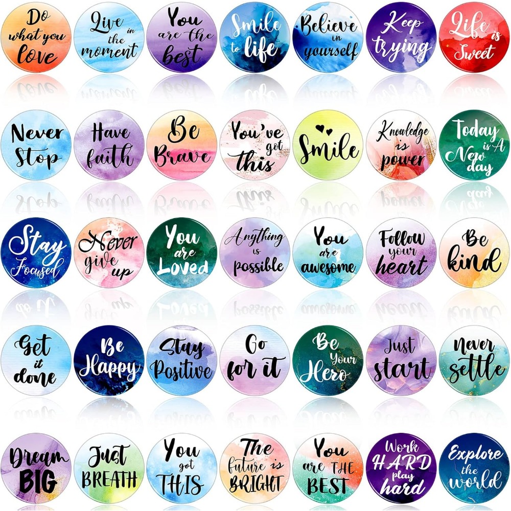 TEMU 35pcs Pack Positive Affirmation Magnets Suitable For Fridge, Whiteboard, Office Decor - Watercolor Round Pvc Stickers With Motivational Quotes,