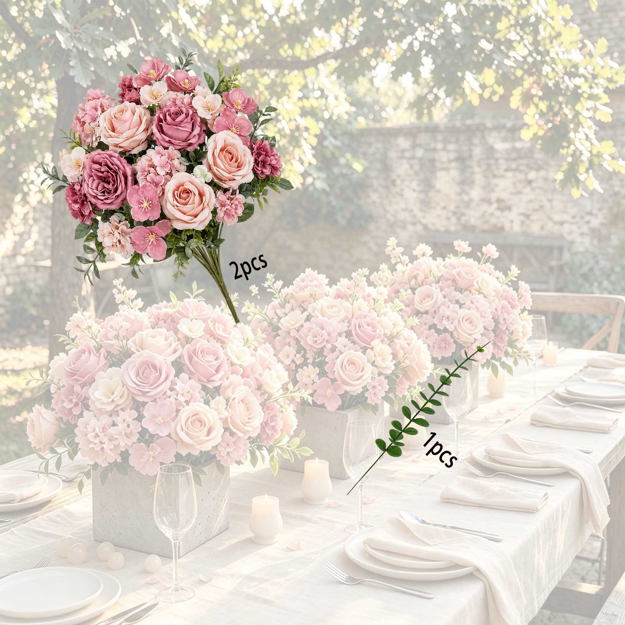 TEMU 3pcs Set Of Soft Pink Artificial Flower Bouquets, Featuring Roses, Peonies, , And Eucalyptus Leaves, Versatile For All Settings; Suitable For