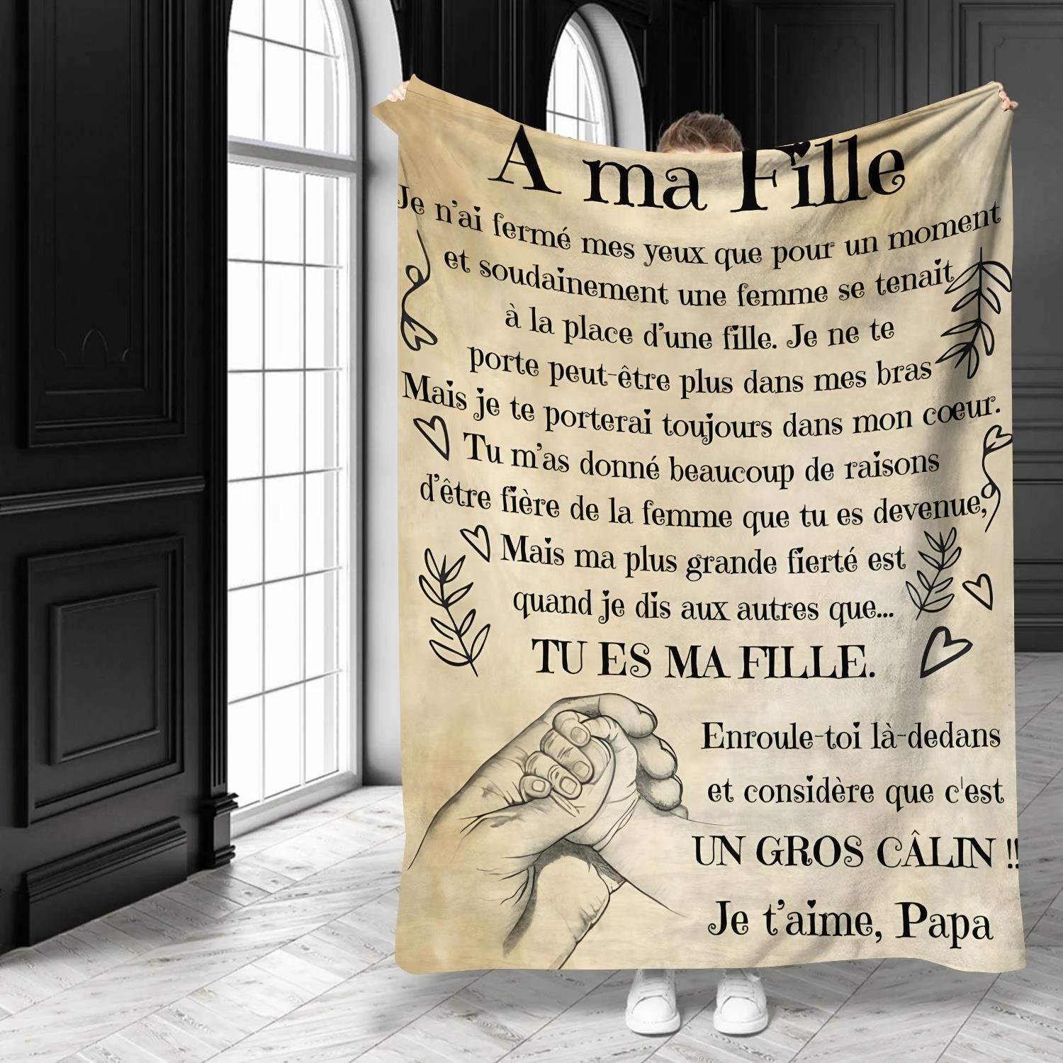 TEMU Couverture Nom de Fille en Langue Française - Cadeau Toute en Flanelle Douce " Fille" avec Message en Français, Design Bilingue Parent - Lettre