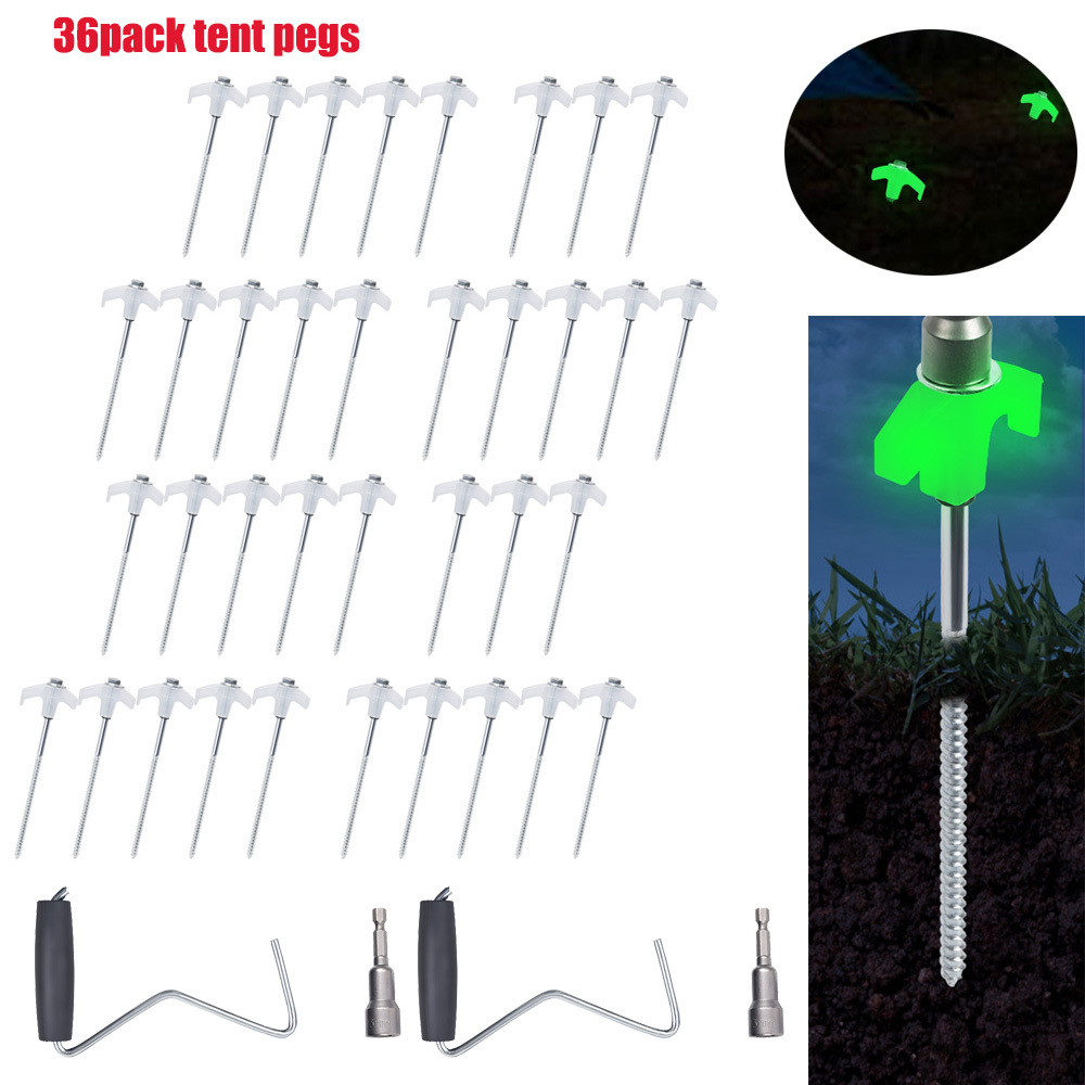 36pcs Glow In Screw In Ground Pegs Tent Pegs