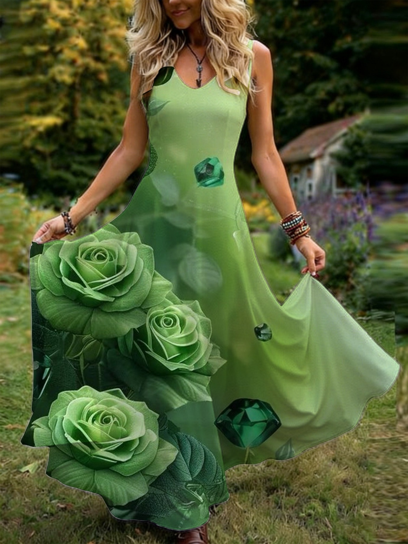 green dress with flowers sold on Temu United States