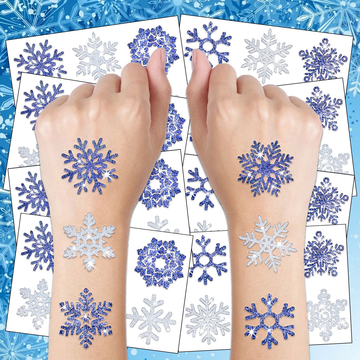 48pcs Glitter Snowflake Temporary Tattoos - Perfect For Christmas & Parties, Adult Makeup