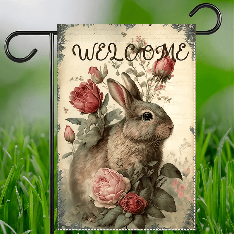 

1pc Easter Bunny Garden Flag, 12x18inch, Double-sided Waterproof Burlap, Polyester, Spring & Easter Outdoor Yard Decor, Home & Garden Decoration, No Flagpole Needed