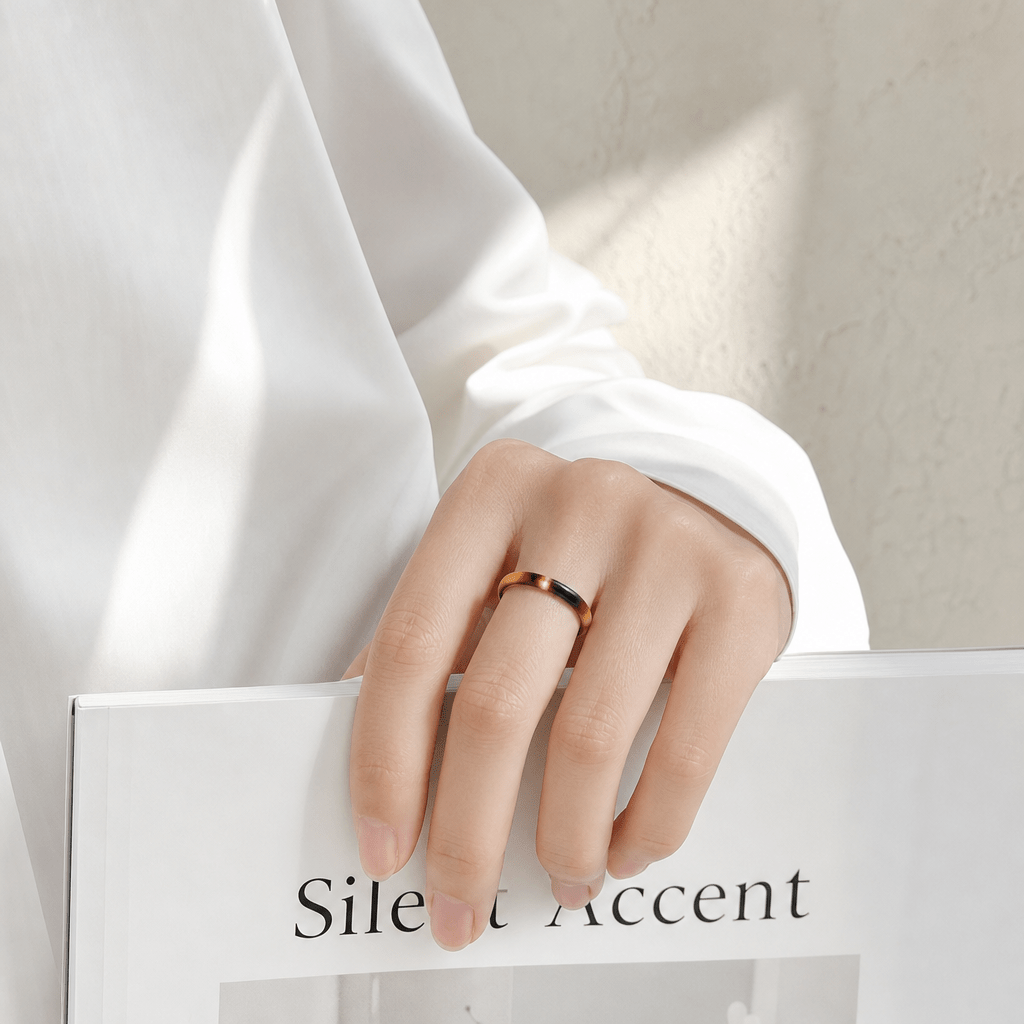 Women's Natural Dream Agate Thin Band Stackable Ring, Minimalist