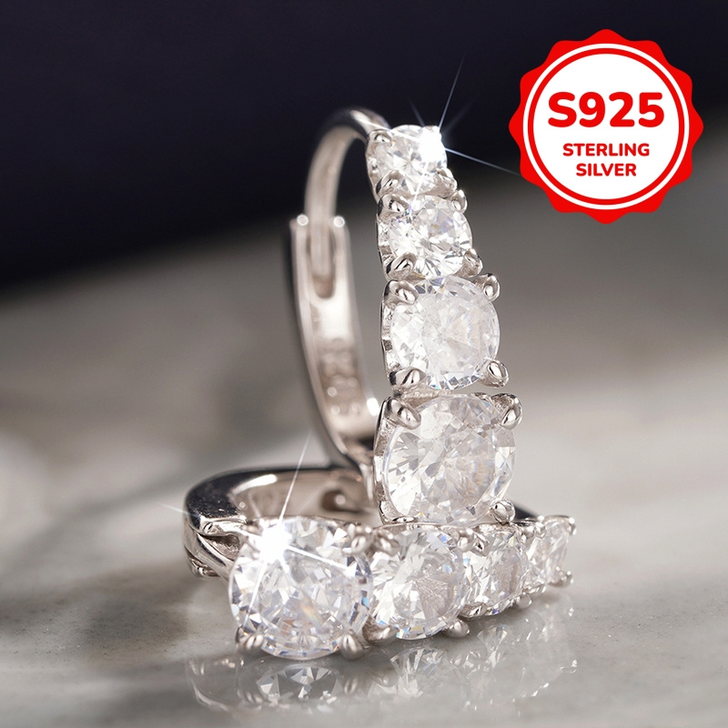 Synthetic Zirconia Hoop Earrings in 925 Sterling Silver