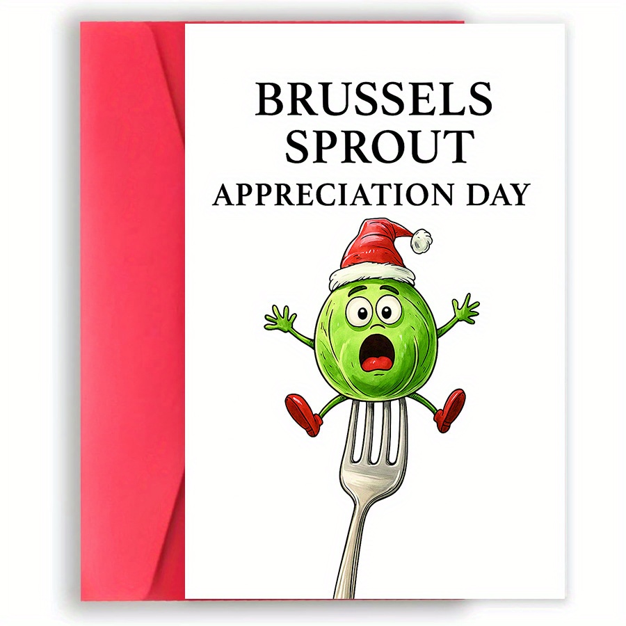 TEMU 1pc Funny Brussels Sprouts Lover Card - Christmas Vegetable Humor, Santa Hat Design, For Veggie Enthusiasts, Gifts, Office Pranks - Paper