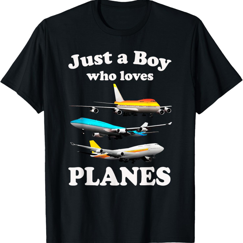 

Just A Boy Who Planes T-shirt & Airplane For Kids, Soft Fabric, Breathable, Comfortable Short Sleeve Tees Summer, Toddlers Birthday To Kids Clothes