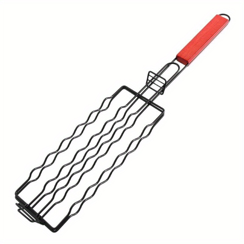 E-shop 1 Stück Edelstahl BBQ-Korb mit abnehmbarem Gitter – Langlebiger Wursthalter für Grillen, Camping & Picknick – Gleichmäßige Hitzeverteilung,