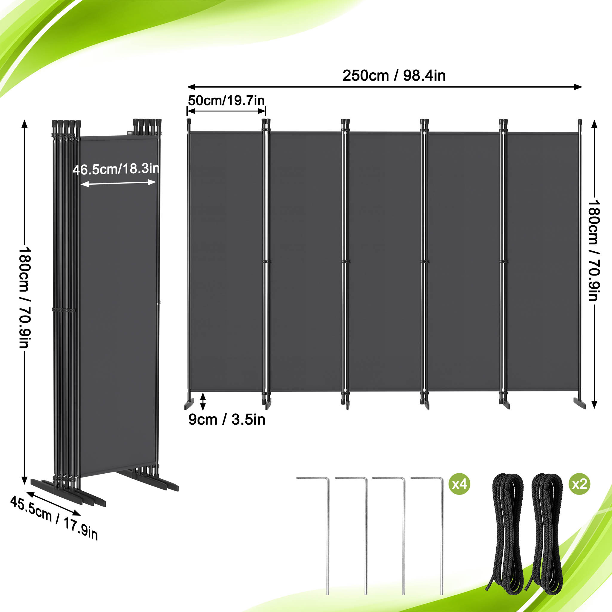 Image of Foldable Fabric Room Divider/privacy Screen For The Garden. Flexible And Space-. For Apartments, Offices, And Dormitories. 3-6 Panels. Dark Grey/light Grey