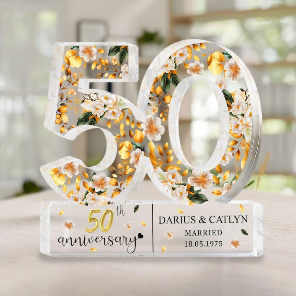 TEMU Plat 2D, 1 pièce Plaque acrylique personnalisée pour 50e anniversaire, Panneau , Cadeaux de 50e anniversaire de mariage, Cadeau de 50e