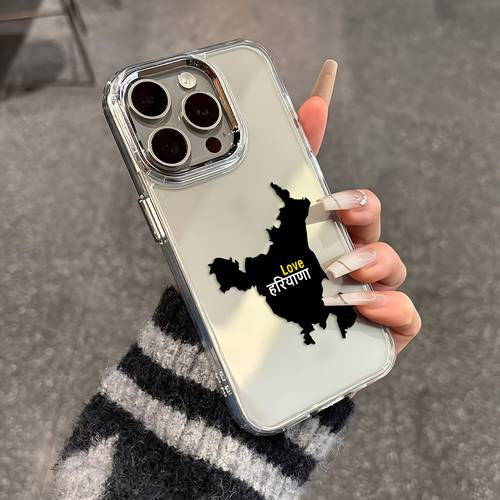 item picture phone case haryana map phone case suitable for iphone 16 15 14 13 12 11 pro max xxr xs 7 plus metallic silvery lens frame with transparent soft back cover for iphone 17 pro max