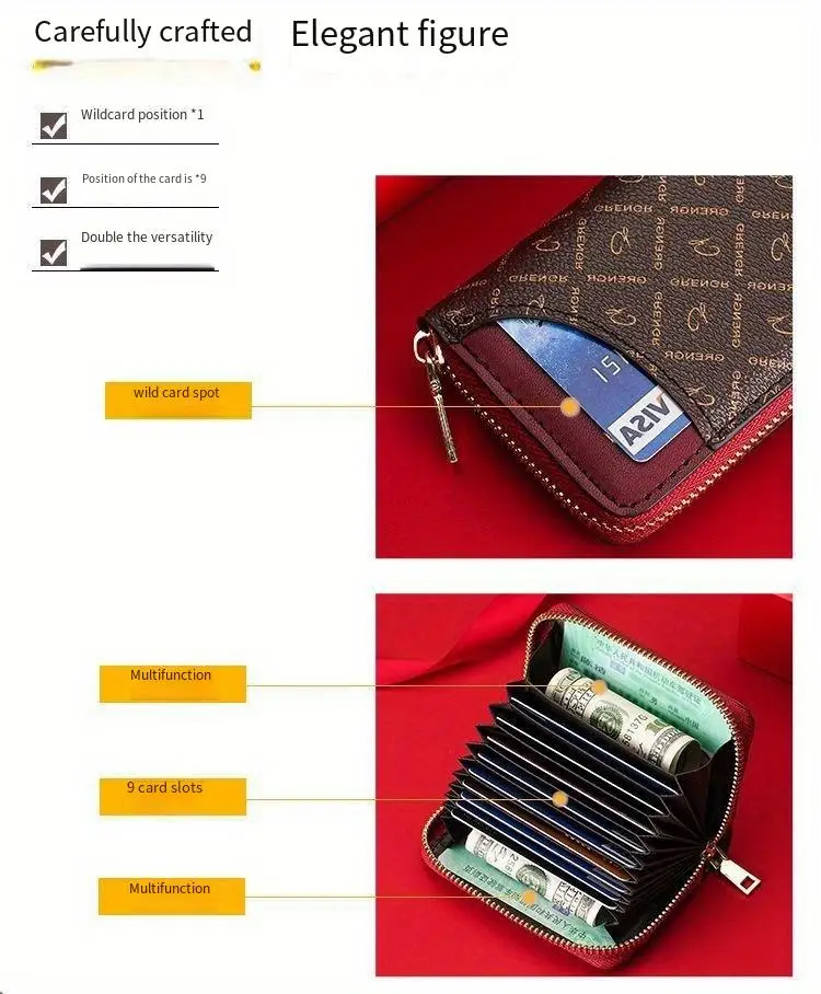 vintage inspired rfid blocking wallet for women 9 card slots large capacity elegant two tone design with zipper closure apricot black white patterns compact leather card holder card holder wallet details 2