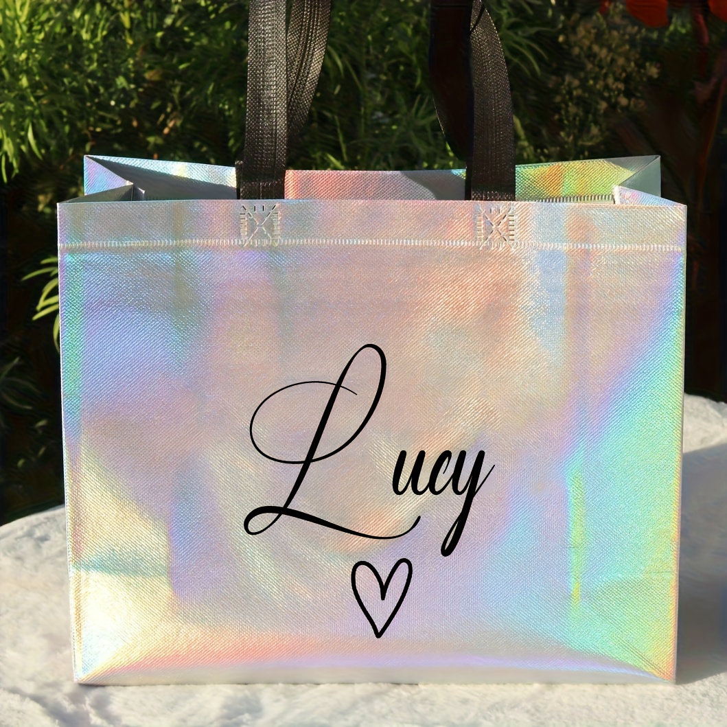 TEMU A Personalized Custom Letter Name Fashionable Laser-treated Gift Bag With Self- Text. Essential Party, Engagement, And Wedding Favor Bag For