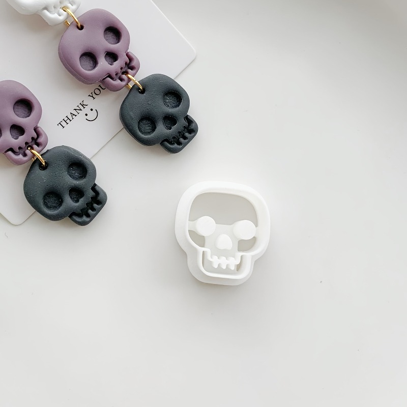 TEMU Suministros para hacer aretes de joyería con cuentas, mini cortador de arcilla para Halloween, cortador de arcilla de terracota de calavera para