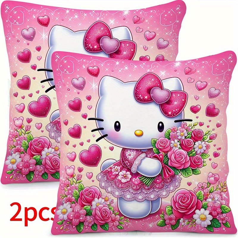 2-pack 2pcs Hello Kitty Pink Decorative Throw Pillowcasecases Living Room Sofa Home Decor Pillowcasecase Cover With Zipper Closure (no Filling)