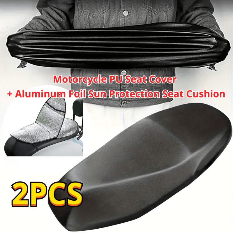 TEMU 2pcs Set: Motorcycle And Seat Cover   Summer Sun Protection Seat Cushion. Made Of Durable, Thickened Pu Leather Material, Dustproof,