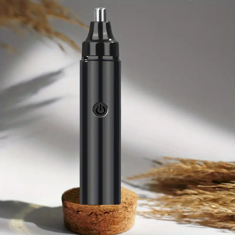 1pc electric nose hair trimmer for men - usb-rechargeable cordless operation, long-lasting lithium battery (400mah) - compact & lightweight design, quick-charge grooming tool - safe, quiet motor - abs construction - travel, car, home use - ideal for sensitive light beige - minimalist black trimmer, nose hair remover, travel personal care, sleek gadget, car accessory, portable device, durable material, men Product details 3
