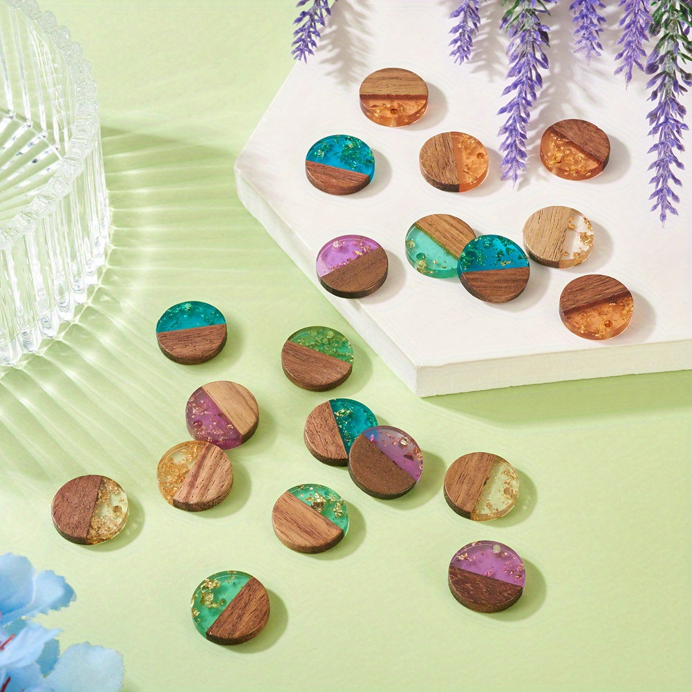 20pcs Mixed Color Resin & Walnut Wood Pendants for DIY Jewelry