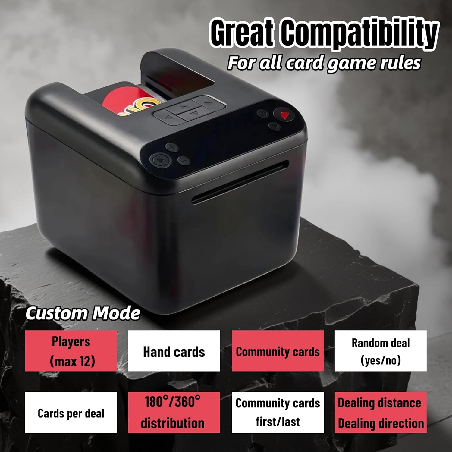 automatic card dispenser rechargeable via usb c   with 1 3 handles rotates 180 360 supports up to 12 players for poker and blackjack Product details 2