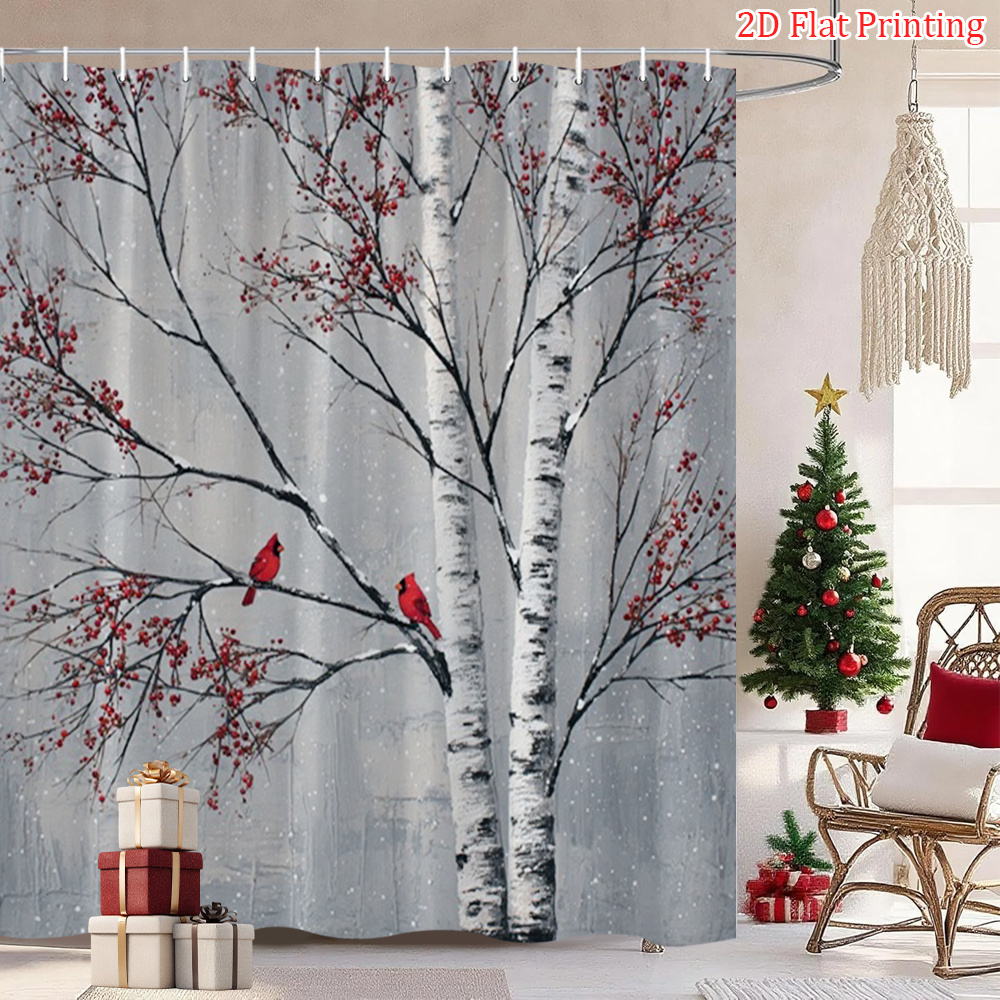 TEMU 2d Flat, 2d Flat, 1pc Of 2d Curtain Featuring A Birch Tree Nature Design, Made Of Polyester Fabric, Measuring 70.8x70.8 Inches, Includes Hooks