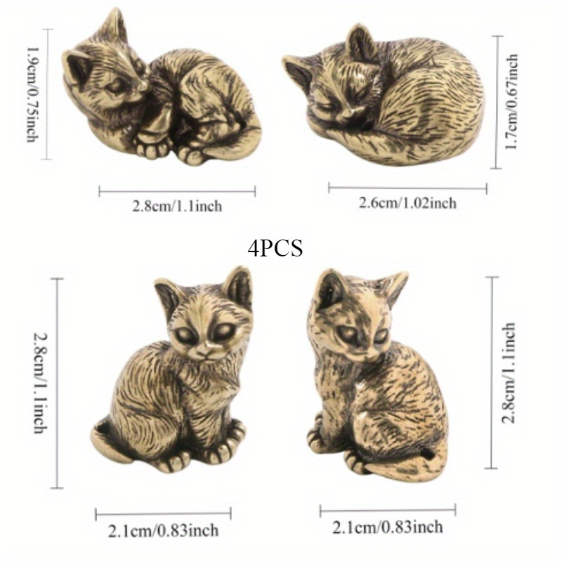 TEMU 2 pièces/4 pièces Une paire de /Un lot de Ornements en laiton , Sculptures en cuivre, Figurines de chat mignonnes, Objets décoratifs en bronze,