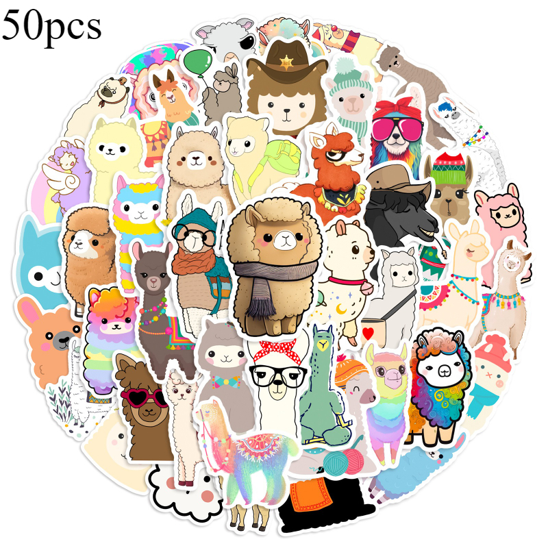 Image of 50pcs Of Adorable Alpaca-themed Graffiti Stickers Suitable For Decorating Suitcases, Phone Cases, Laptops, Helmets, And Skateboards. Stickers Are Perfect For
